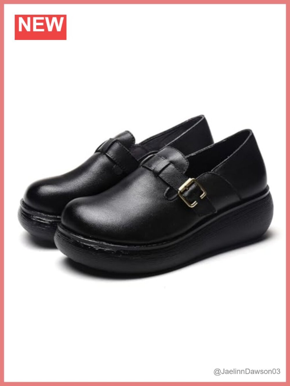 Vannida Women's Retro Leather Loafers Thick Sole Handmade Comfortable Slip-On